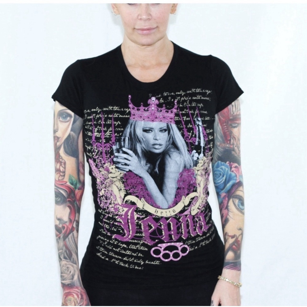 Vintage JENNA JAMESON T-Shirt HOUSE OF JAMESON Rhinestones Queen Hello Size M